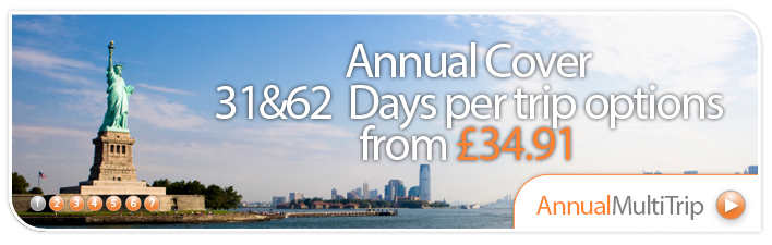 Annual Cover 31 & 62 Days per trip options from £34.91